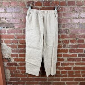 Quince Pants Womens XS Beige 100% Linen Straight Leg Pull On Elastic Waist